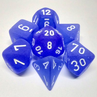 Ensemble de 7 dés polyédriques Givrés bleu avec chiffres blancs