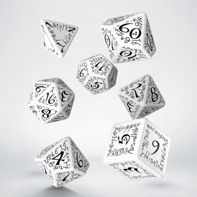 Ensemble de 7 dés polyédriques elfiques Blanc avec chiffres noirs