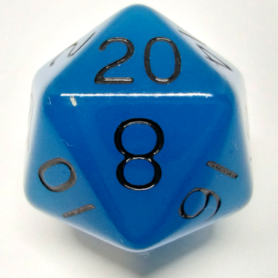 D20 Jumbo Glow-In-The-Dark - Bleu avec chiffres noirs