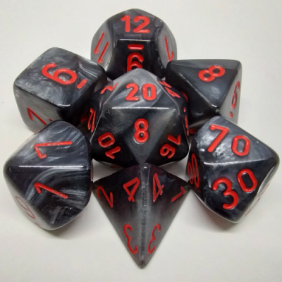 Ensemble de 7 dés polyédriques Velvet noir avec chiffres rouges