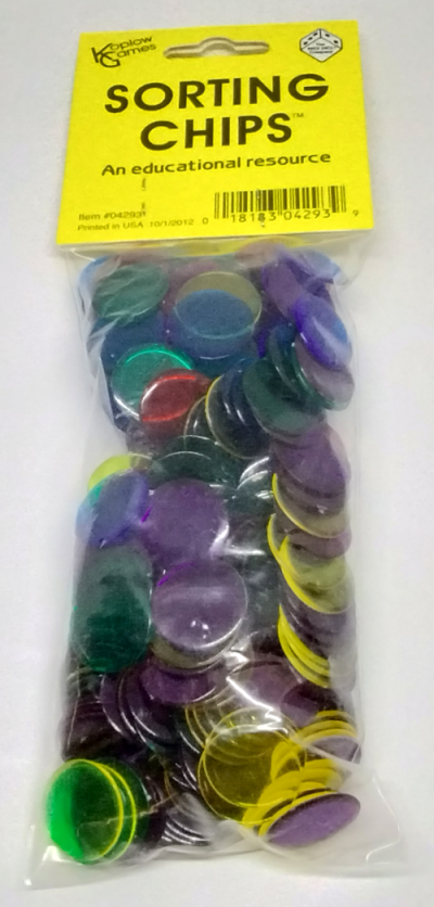 Sac de 250 jetons en plastique transparent - 5 couleurs