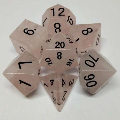 Ensemble de 7 dés 16 mm polyédriques  en pierre semi précieuse - Quartz Rose