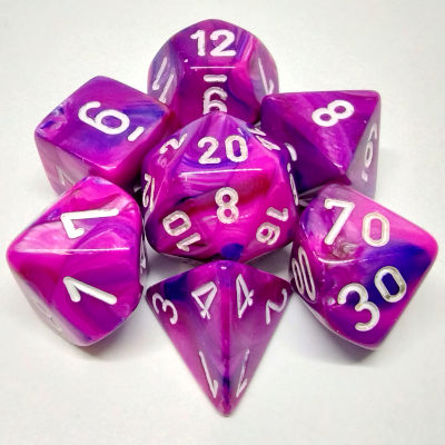 Ensemble de 7 dés polyédriques Festive violet avec chiffres blancs