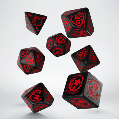 Ensemble de 7 dés polyédriques Dragon  noirs avec chiffres rouges