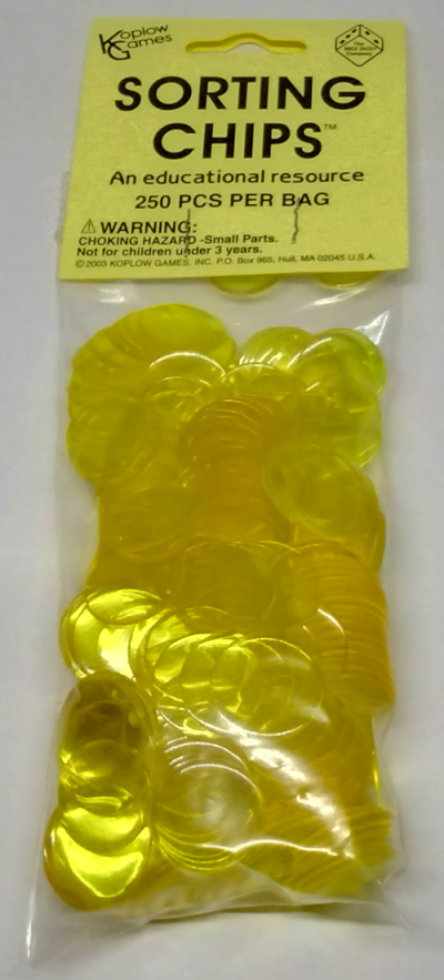 Sac de 250 jetons en plastique transparent - jaune