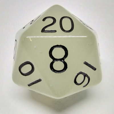 D20 Jumbo Glow-In-The-Dark - Transparent avec chiffres noirs
