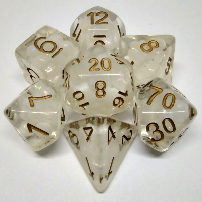 Dés de perles: kit de 7 dés polyédriques - perles avec chiffres cuivrés