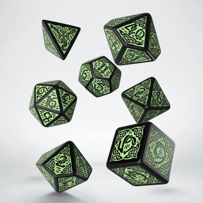 Dés Celtiques 3D - Noirs avec chiffres verts
