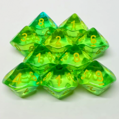 Ensemble de 10d10 Gemini Transparent vert-sarcelle avec chiffres jaunes