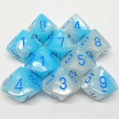 Ensemble de 10d10 Gemini sarcelle-blanc perlé avec chiffres bleus
