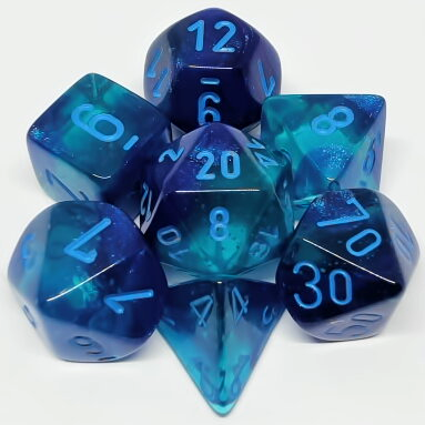Ensemble de 7 dés polyédriques Gemini Luminary Bleu/Bleu avec chiffres bleus
