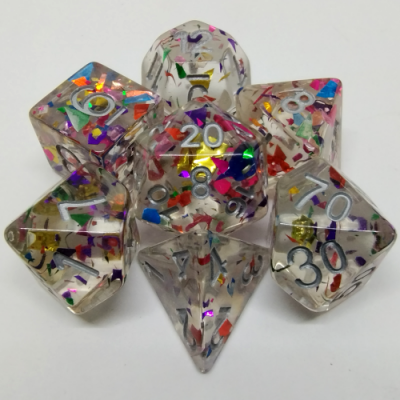 Dés Paillettes d'Arc-en-Ciel - kit de 7 dés polyédriques