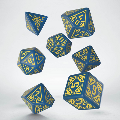 Ensemble de 7 dés polyédriques Arcade - Bleu avec chiffres jaunes