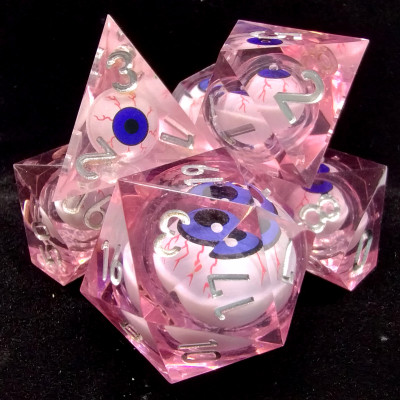 Miroirs de l'âme - kit de dés "Liquid Core" rose avec pochette noire en suédine