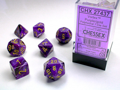 Ensemble de 7 dés polyédriques Vortex -  violets avec chiffres dorés