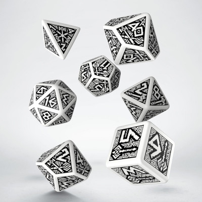 Ensemble de 7 dés polyédriques Dwarven blancs avec chiffres noirs