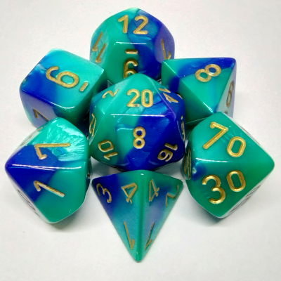 Ensemble de 7 dés polyédriques Gemini bleu/sarcelle avec chiffres or